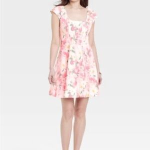 A New Day Pink Floral Corset Woven Mini A Line Poplin Sleeveless Dress Size 10